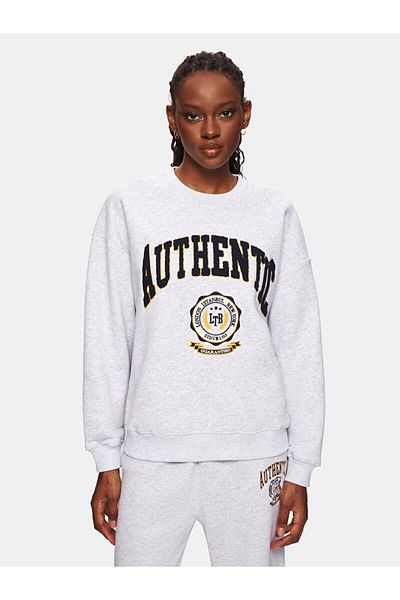 Ltb Basic Slogan Knitted Gray Sweatshirt