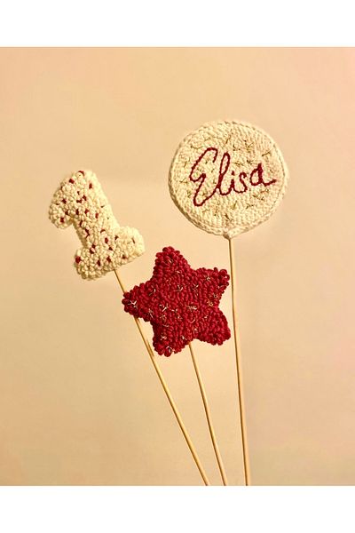 AFRALYAHOME Punch Silvery Number Age and Name Embroidered Cake Ornament Cake Decor - Birthday Ornament