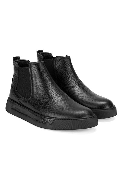 Desa Trevin Black Men's Elastic Leather Chelsea Boots