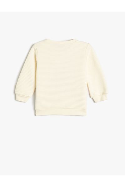 Koton Sweatshirt Soft Textured Plush Applique Detailed Crew Neck Cotton