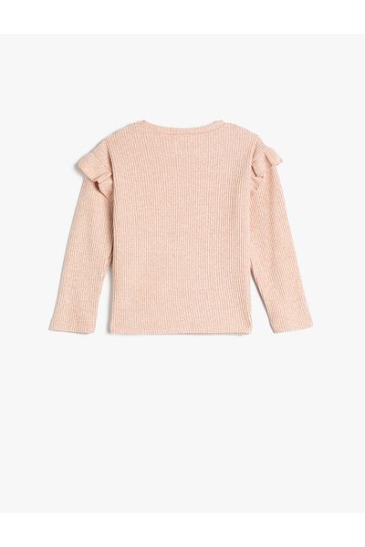 Koton Alapvető póló fodros, részletes, hosszú ujjú camisole nyakú, puha textúrájú