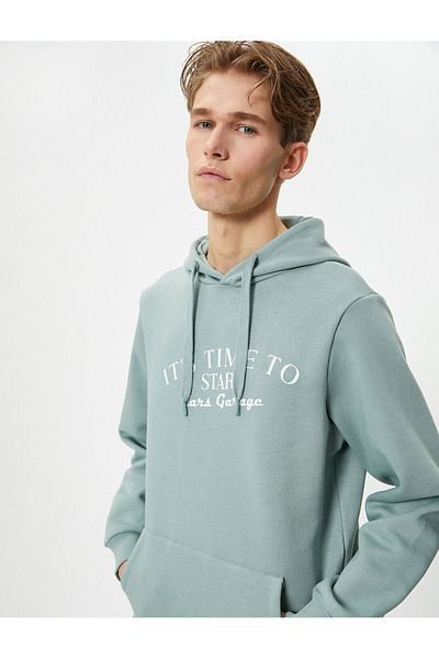 Koton Hooded Hoodie - Slogan Print and Kangaroo Pocket Detail