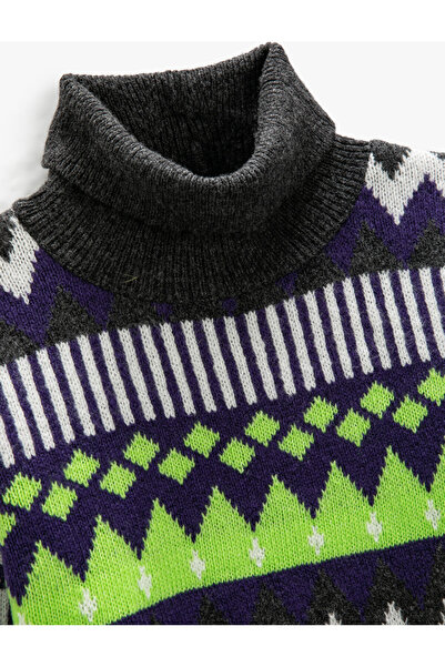 Koton Tricotaj cu gât roșu Pulover cu mânecă lungă cu model geometric