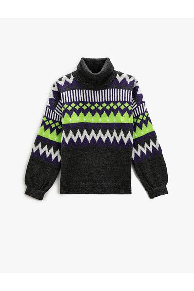 Koton Turtleneck Knitwear Sweater Geometric Patterned Long Sleeve