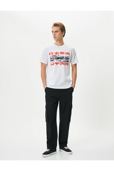 Koton Κοντό μανίκι με στάμπα Far East T-Shirt Crew Neck Slim Fit