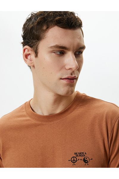 Koton Slogan Printed T-Shirt Slim Fit Crew Neck Short Sleeve Cotton