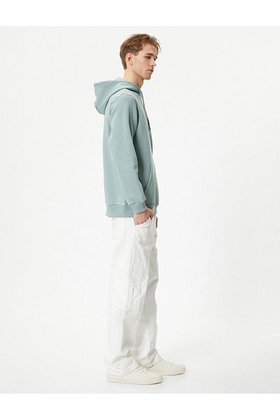 Koton Hooded Hoodie - Slogan Print and Kangaroo Pocket Detail