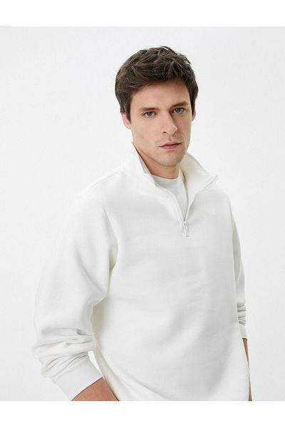 Koton Hanorac cu jumătate de fermoar, guler de bază, cu mânecă lungă cu nervuri