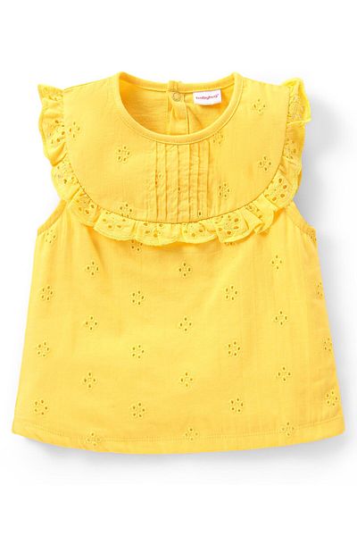 Babyhug Single Jersey Knit Frill Sleeves Schiffli Top & Skirt Set With Floral Print - Multicolor