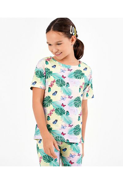 Primo Gino Cotton Elastane Half Sleeves Top & Leggings/Co-ord Set Floral Digital Print- Green & Pink