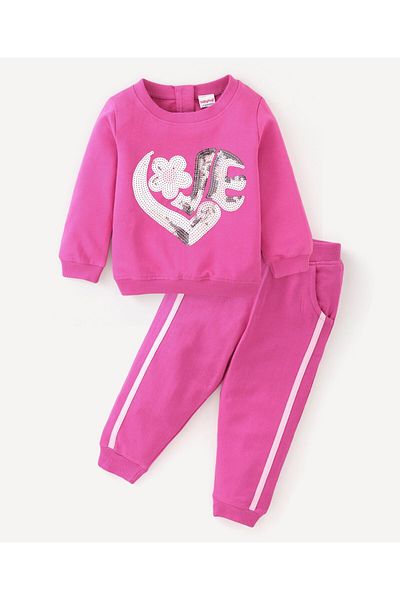 Babyhug Cotton Knit Full Sleeves Sweat Jacket & Lounge Pants Set Minnie Print - Pink