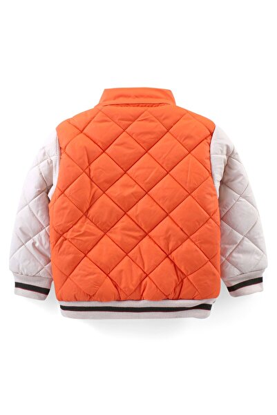 Babyhug Woven Full Sleeves Padded Hooded Jacket With Text Detailing - Orange