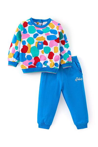 Babyhug Cotton Knit Abstract Printed Top with Lounge Pants Set - Mutlicolour