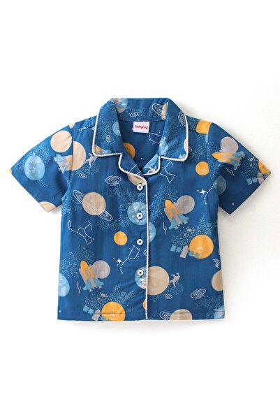Babyhug Cotton Woven Half Sleeves Night Suit/Co-ord Set Astronaut Print - Blue