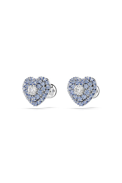 Swarovski Idyllia düğme Küpeler, Kalp, Mavi, Rodyum kaplama
