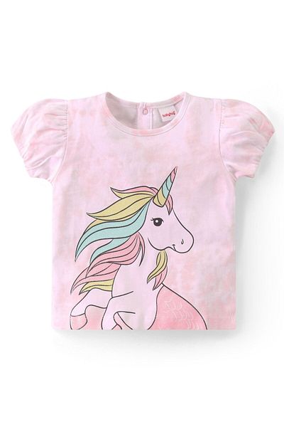 Babyhug Single Jersey Knit Half Sleeves Top & Skirt Set with Unicorn Print - Multicolor
