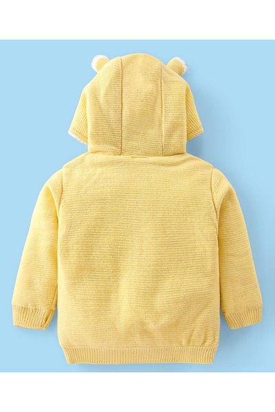 Babyhug Örme Uzun Kollu Kapşonlu Ön Açık Kazak Tilki Aplikeli - ساري