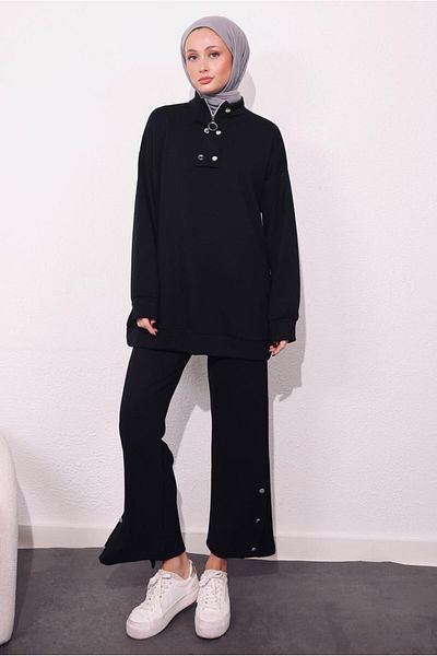 TRENDTESETTÜR Γυναικείο Σετ με Μαύρο Πλεκτό Παντελόνι - T 9064