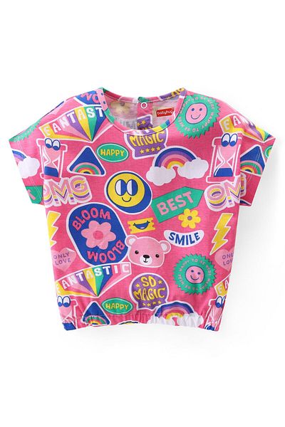 Babyhug Cotton Knit Half Sleeves Text Printed Top & Denim Jeans Set - Multicolor