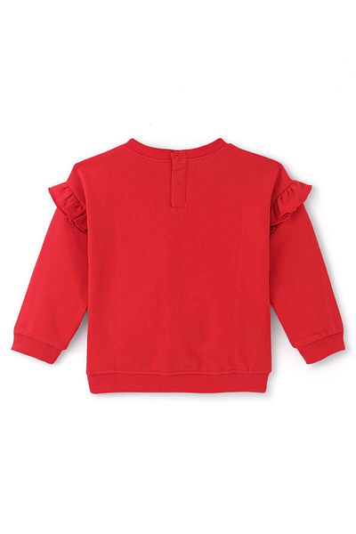 Babyhug Cotton Knit Full Sleeves Sweatshirt with Sequins & Frill Detailing - Red