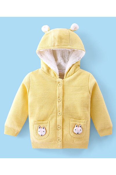 Babyhug Örme Uzun Kollu Kapşonlu Ön Açık Kazak Tilki Aplikeli - ساري