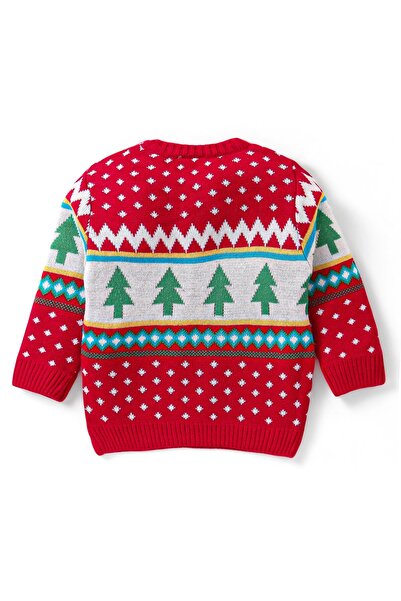 Babyhug Babyhug Knitted Full Sleeves Baby Sweater Set with Tree Design - Red