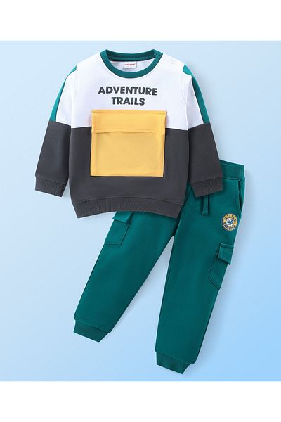Babyhug Cotton Knit Full Sleeves T-Shirt & Lounge Pants Set With Text Print - Multicolor