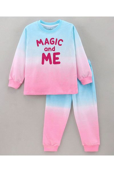 Ollington St. Ollington St. Cotton Knit Ombre Dyed  Full Sleeves Sweatshirt & Joggers/Co-ord Set Text - Multicolor