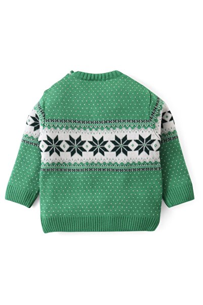 Babyhug Knit Full Sleeves Sweater & Pants Set with Intarsia Design -Light Green