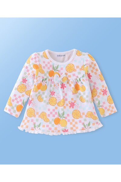 Babyoye Babyoye Eco Conscious Interlock Knit Full Sleeves Night Suit/Co/ord Set Fruits & Floral Print -White