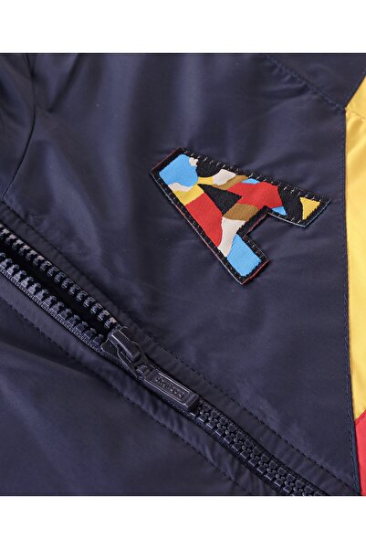 Babyhug Full Sleeves Padded & Hooded Jacket Color Block- Red & Navy