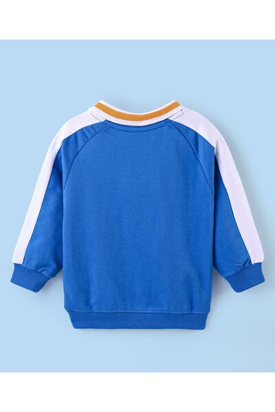 Babyhug Cotton Knit Full Sleeves Collared Sweatshirt with Graphics & Holographic Foil Detailing-Blue