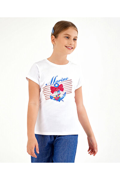 Primo Gino بلوزة بأكمام نصفية مع طبعة نص ومرساة - أبيض