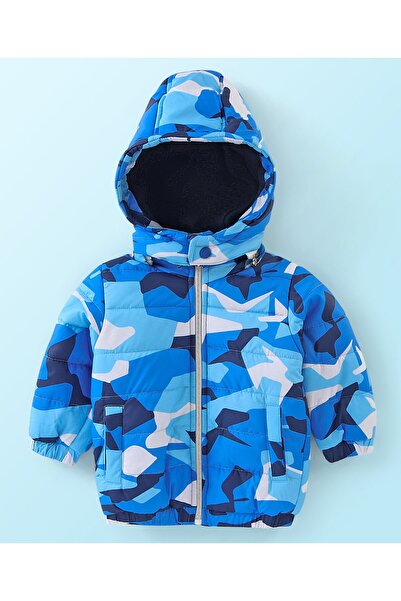 Babyhug Woven Full Sleeves Hooded Jacket Camo Print - Blue