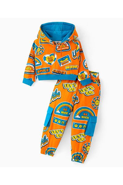 Ollington St. Ollington St. 100% Cotton Knit Full Sleeves Hooded T-Shirt & Cargo Joggers Co-Ord Set - Multicolor
