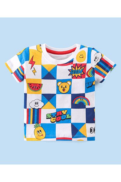 Babyhug 100% Cotton Single Jersey Knit Half Sleeves T-Shirt & Shorts Set Rainbow & Bear - MultiColor