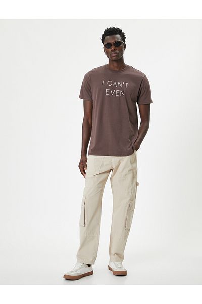 Koton Slim Fit T-Shirt - Κεντημένο με σύνθημα - Ασπίδα ποδηλάτου και κοντομάνικο βαμβακερό