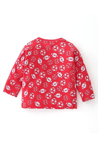 Babyhug Cotton Knit Full Sleeves Night Suit With Football Print - Red