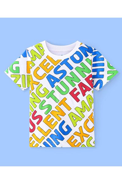 Ollington St. Ollington St. 100% Cotton Knit Half Sleeves T-Shirt & Shorts Set With Text Print – White & Red