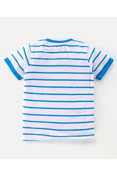 Babyhug 100% Cotton Knit Single Jersey Half Sleeves T-Shirt & Shorts Text & Striped - White & Blue