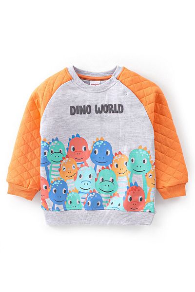 Babyhug Terry Cotton Knit Full Sleeves T-Shirt & Lounge Pant Set Dino Print - Orange