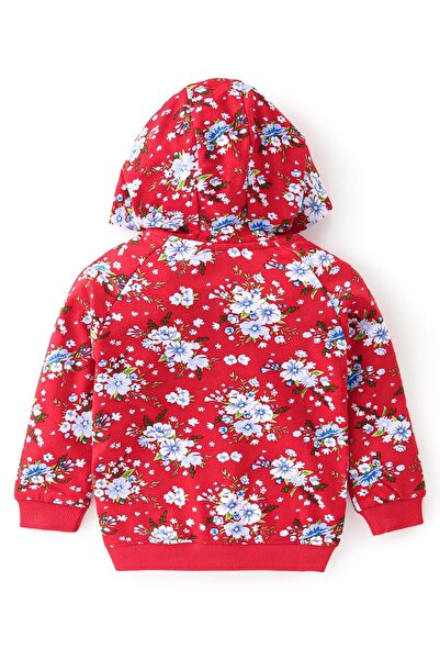 Babyhug 100% Cotton Knit Full Sleeves Hoodie & Lounge Pants/Co-ord Set With Floral Print - Red