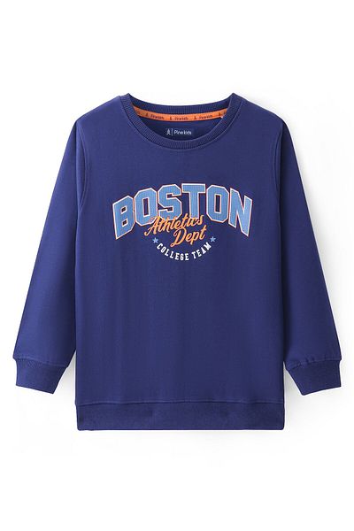 Pine kids Cotton Full Sleeves Sweatshirt Text Print - Navy Blue