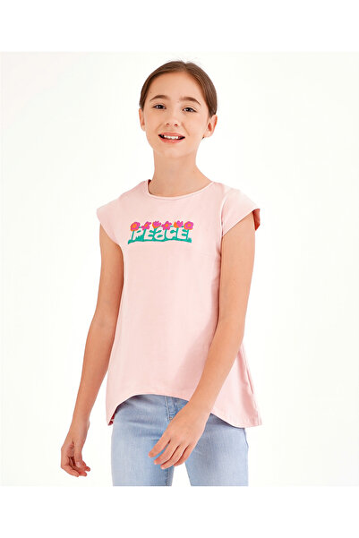 Primo Gino تي شيرت قطني بأكمام قصيرة وطبعة نصية - وردي