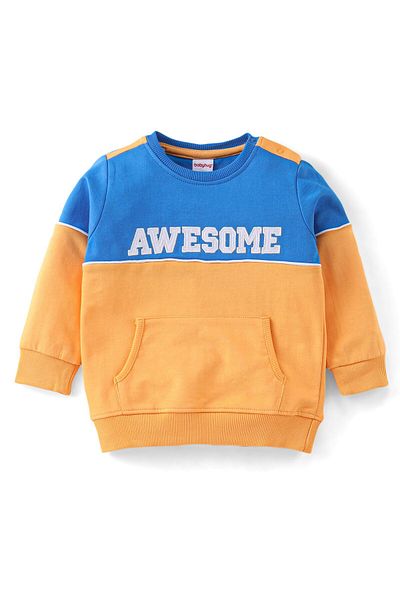 Babyhug 100% Cotton Knit Full Sleeves Embroidered T-Shirt & Lounge Pants - Orange & Blue
