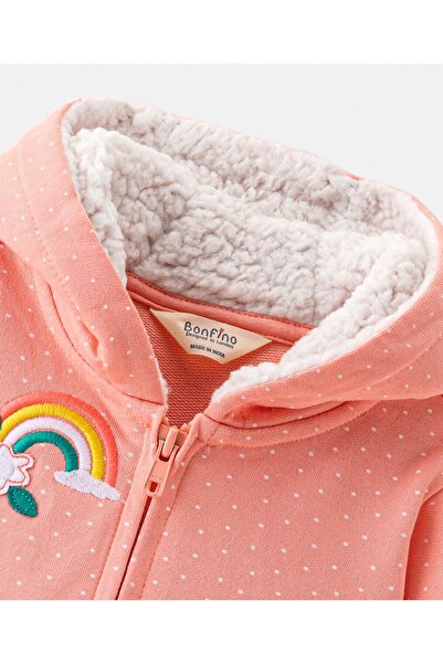 Bonfino 100%Cotton French Terry Fabric Hooded Full Sleeves Sweatshirt Applique Embroidery-Coral Pink