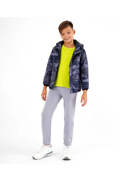Primo Gino Full Sleeves Hooded Jacket Camo Print - Grey