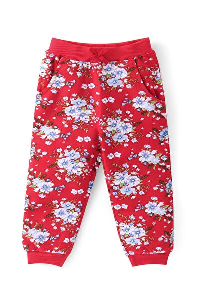 Babyhug 100% Cotton Knit Full Sleeves Hoodie & Lounge Pants/Co-ord Set With Floral Print - Red