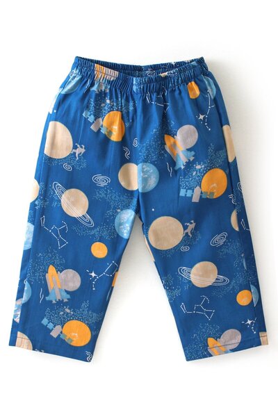 Babyhug Cotton Woven Half Sleeves Night Suit/Co-ord Set Astronaut Print - Blue