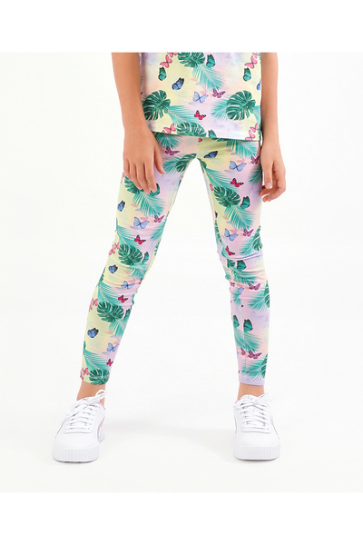 Primo Gino Cotton Elastane Half Sleeves Top & Leggings/Co-ord Set Floral Digital Print- Green & Pink